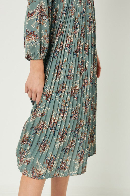 PLEATED BOTTOM FLORAL DRESS
