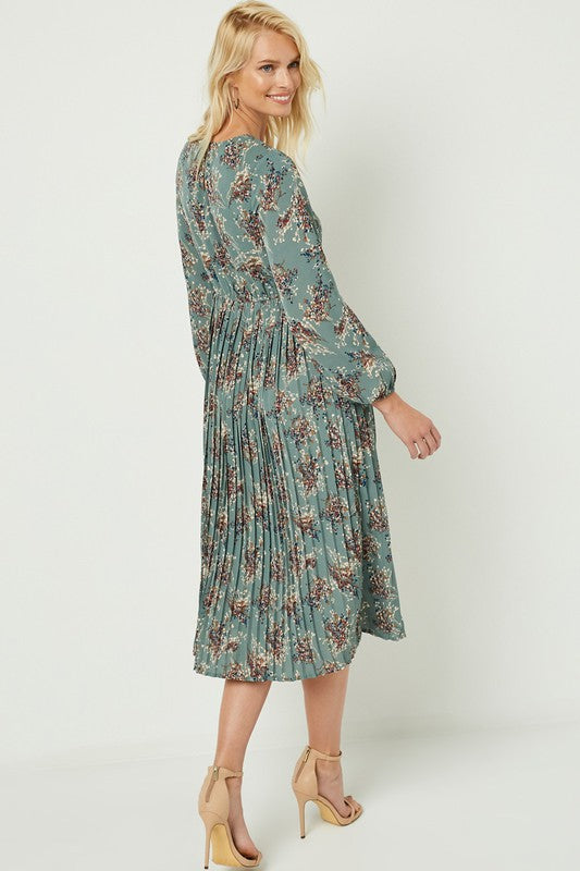 PLEATED BOTTOM FLORAL DRESS