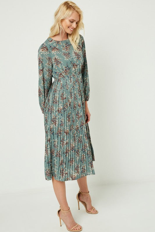 PLEATED BOTTOM FLORAL DRESS