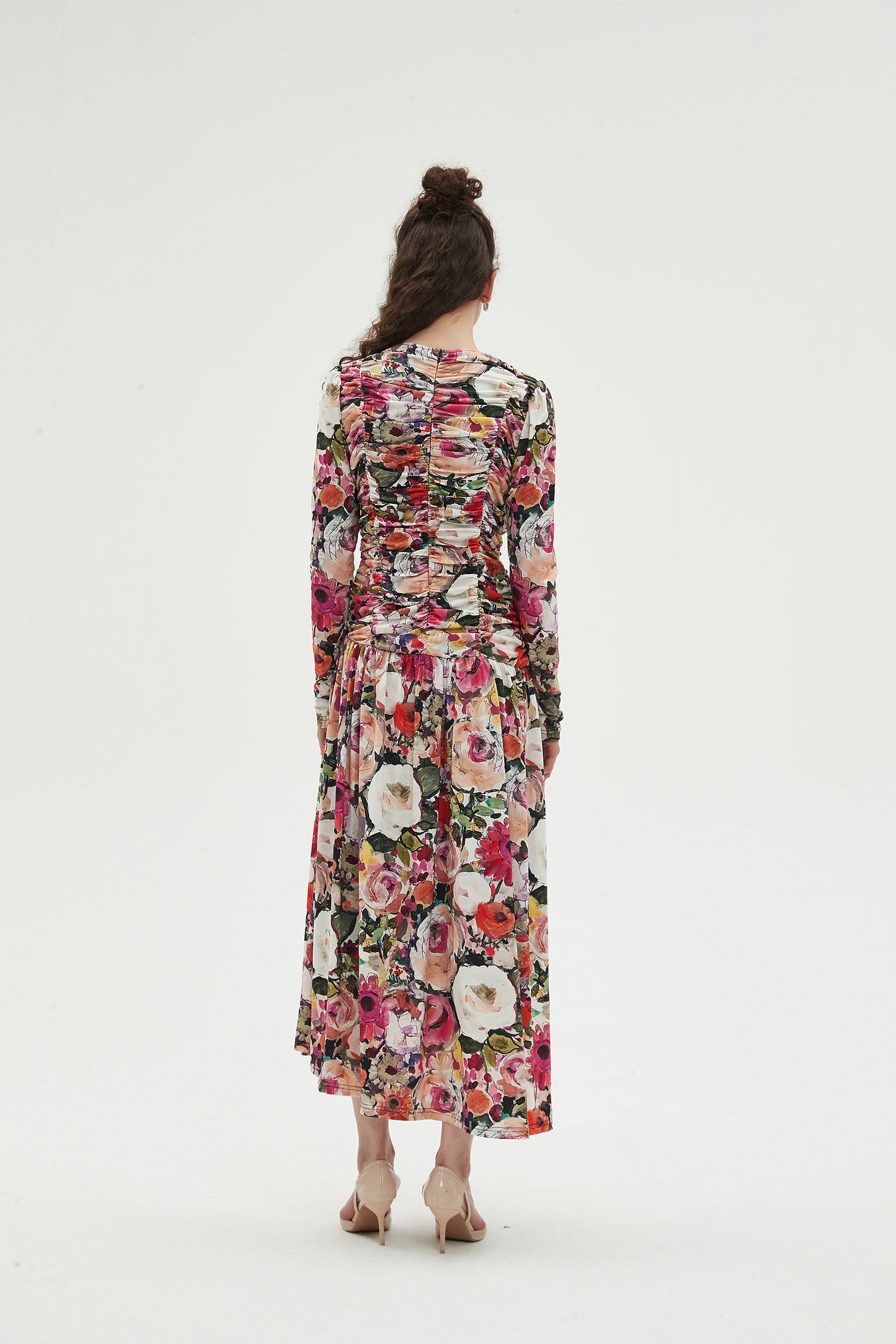 MULTI COLOR RUCHED FRONT MAXI DRESS