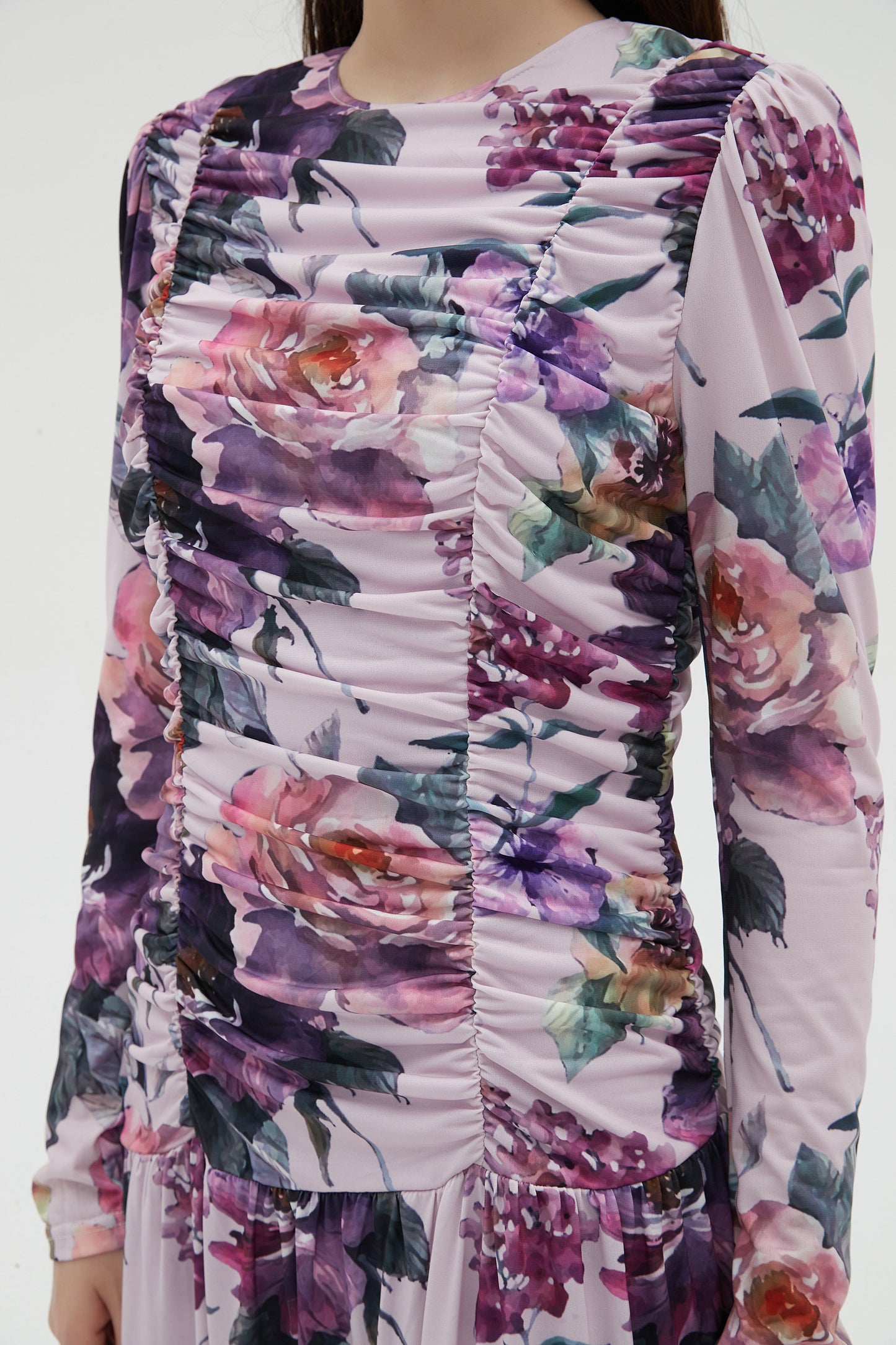 PINK RUCHED FRONT MAXI DRESS