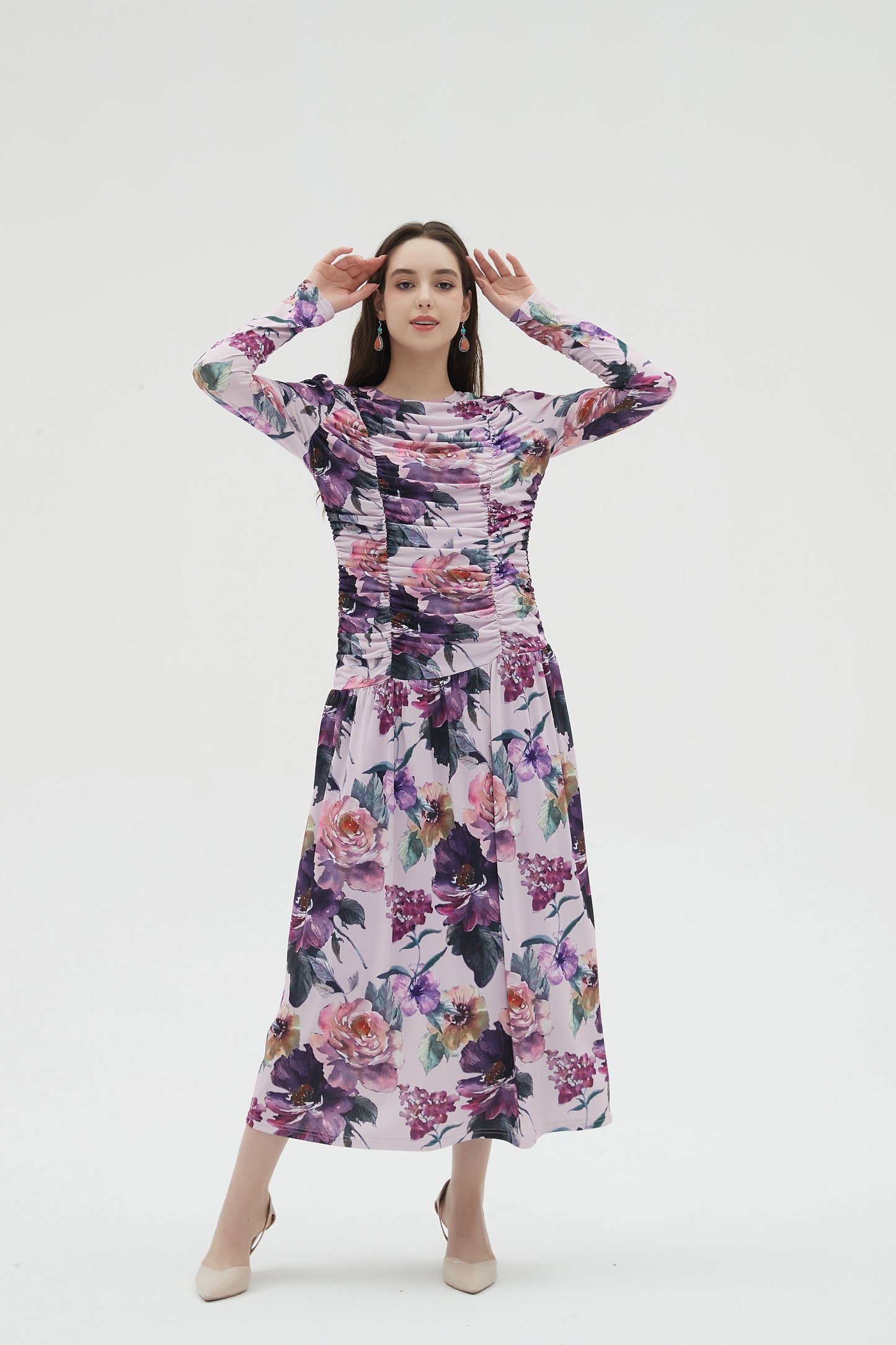 PINK RUCHED FRONT MAXI DRESS