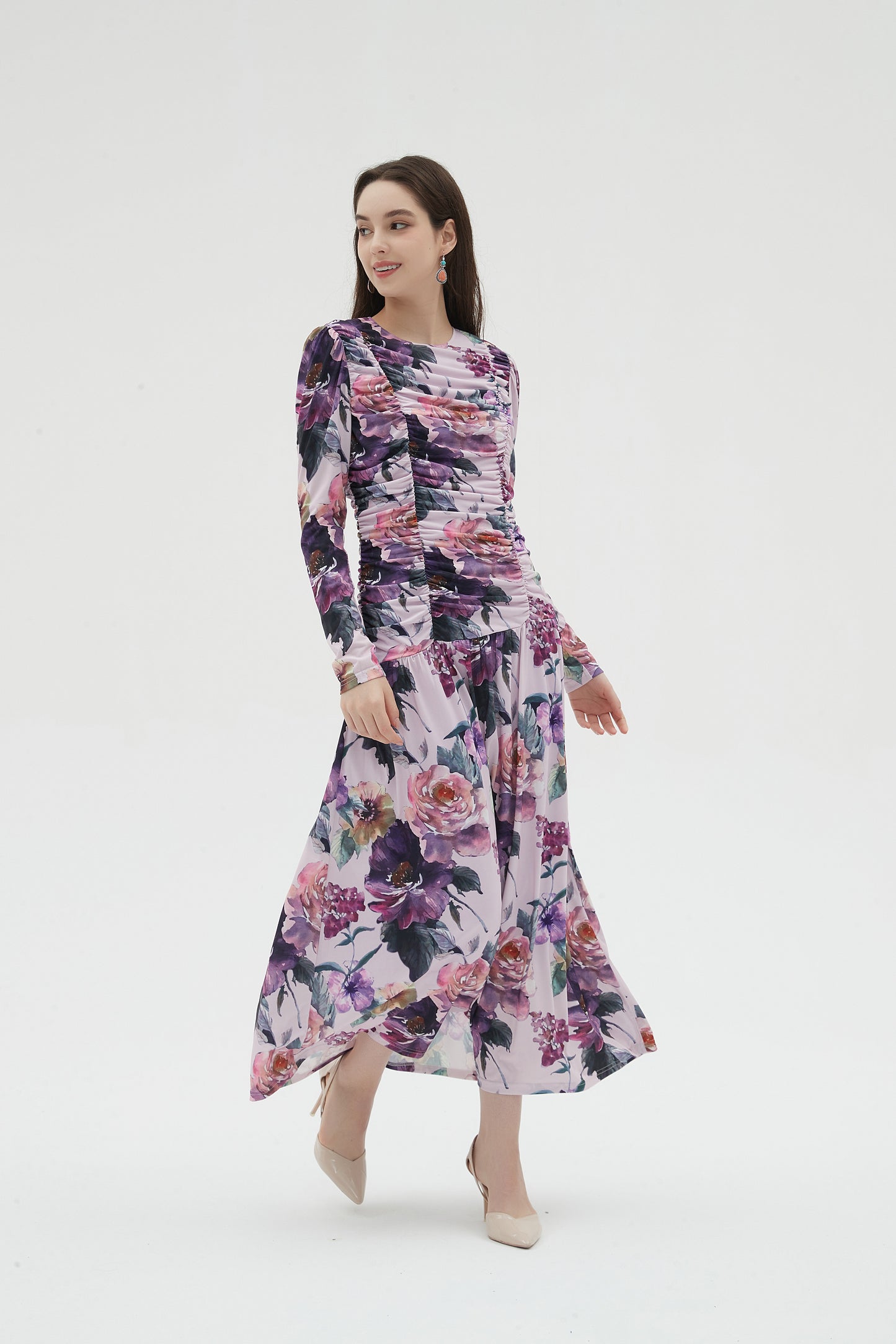 PINK RUCHED FRONT MAXI DRESS
