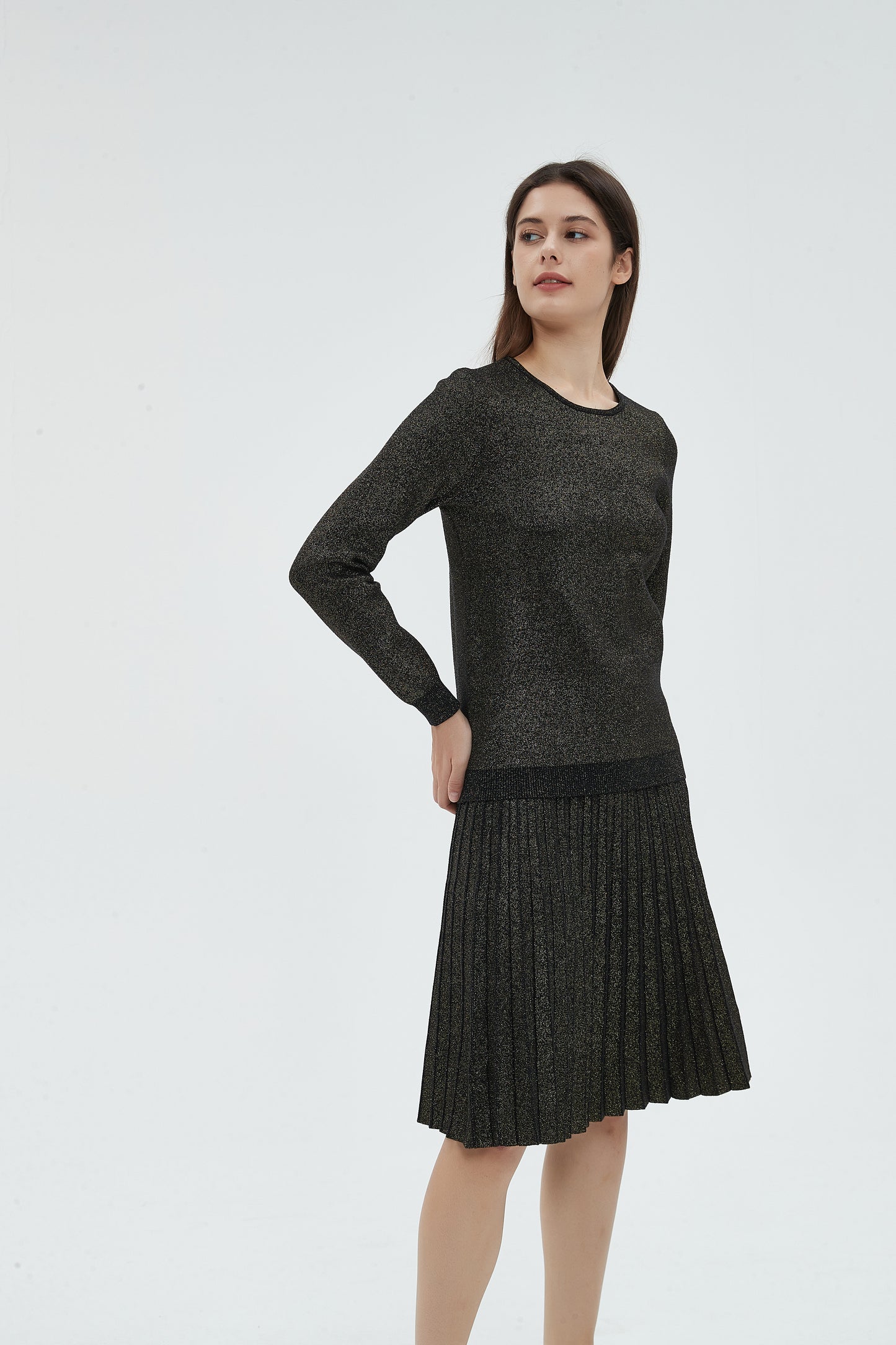 MM PLEATED SKIRT - LUREX BLACK GOLD