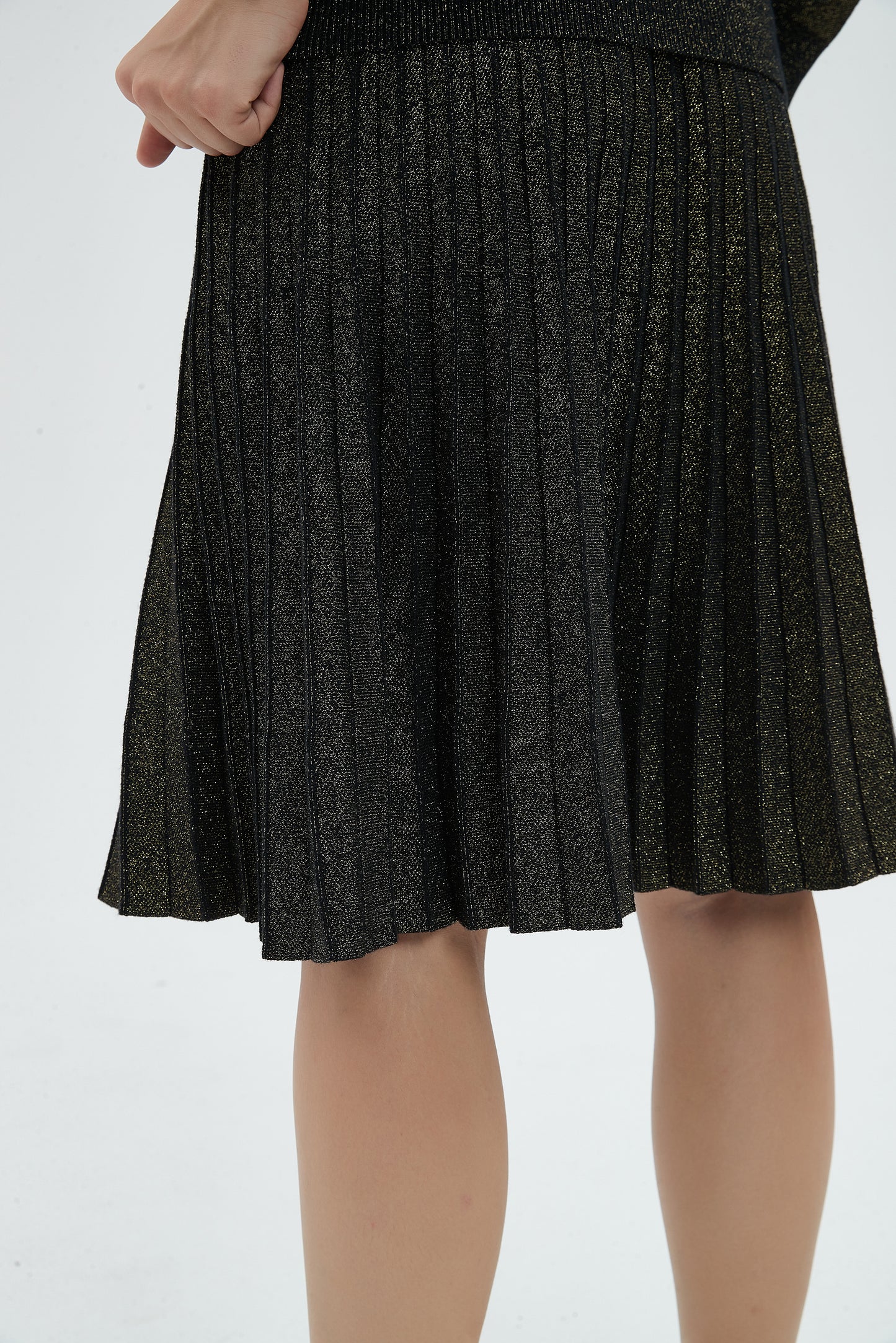 MM PLEATED SKIRT - LUREX BLACK GOLD