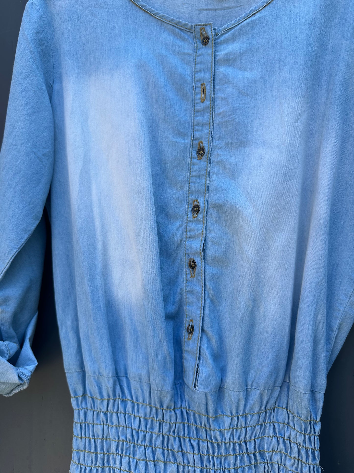 SMOCKED WAIST DENIM DRES