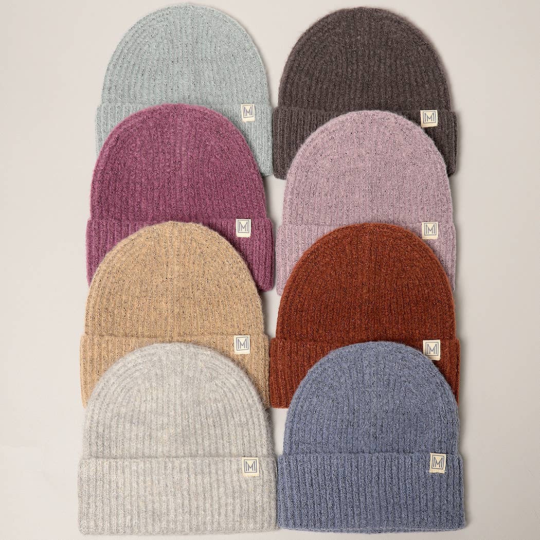 Soft Basic Ribbed Knit Cuff Beanie Hat: ONE SIZE / DENIM BLUE-NEW