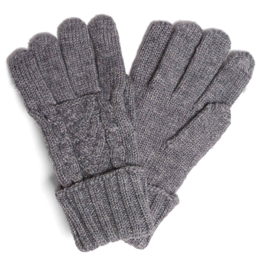 Solid Cable Knitted Flip Cuff Touch Gloves: ONE SIZE / 6 ASSORTED COLORS