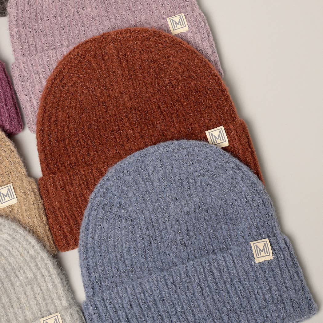 Soft Basic Ribbed Knit Cuff Beanie Hat: ONE SIZE / DENIM BLUE-NEW