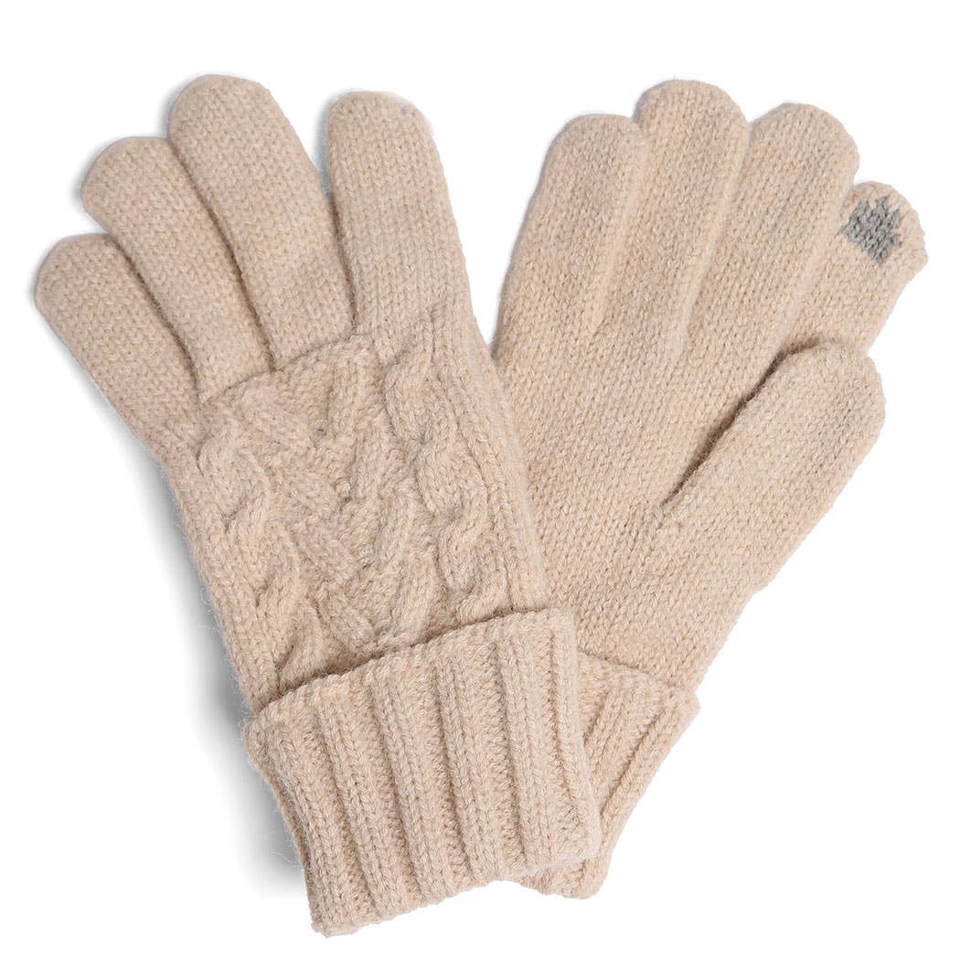 Solid Cable Knitted Flip Cuff Touch Gloves: ONE SIZE / 6 ASSORTED COLORS