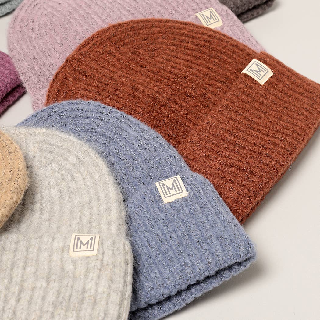 Soft Basic Ribbed Knit Cuff Beanie Hat: ONE SIZE / DENIM BLUE-NEW