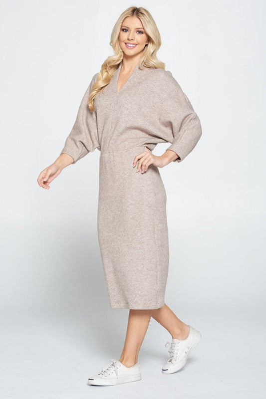 Taupe Sweater Knit Midi Dress