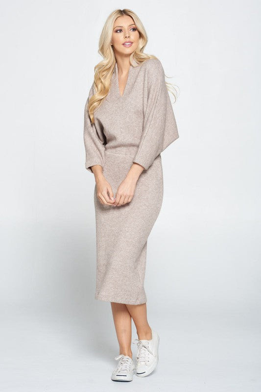 Taupe Sweater Knit Midi Dress