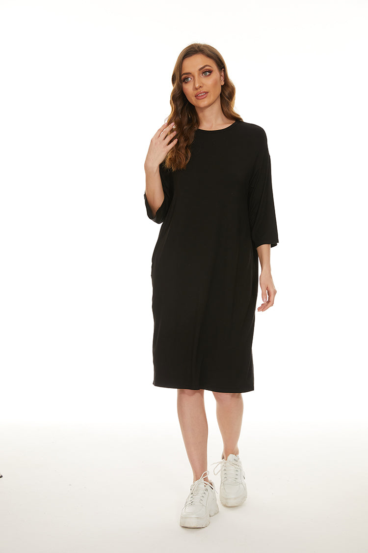 MM EVERYTHING TSHIRT DRESS - BLACK CREW NECK