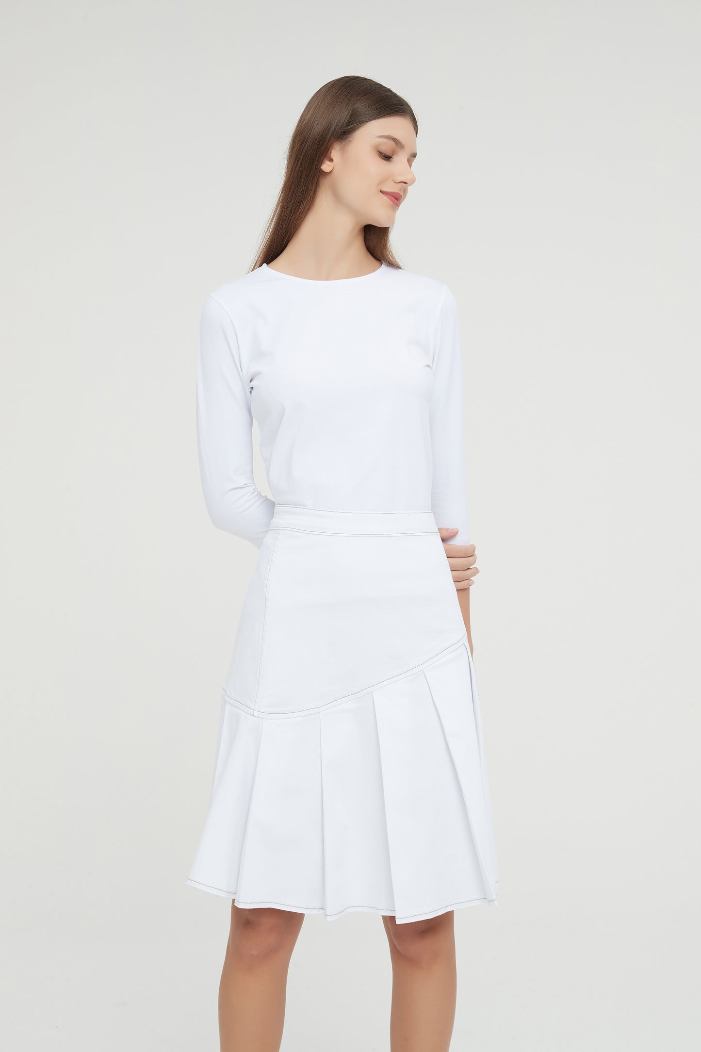 HALF PLEAT JEAN SKIRT byMM - WHITE DENIM