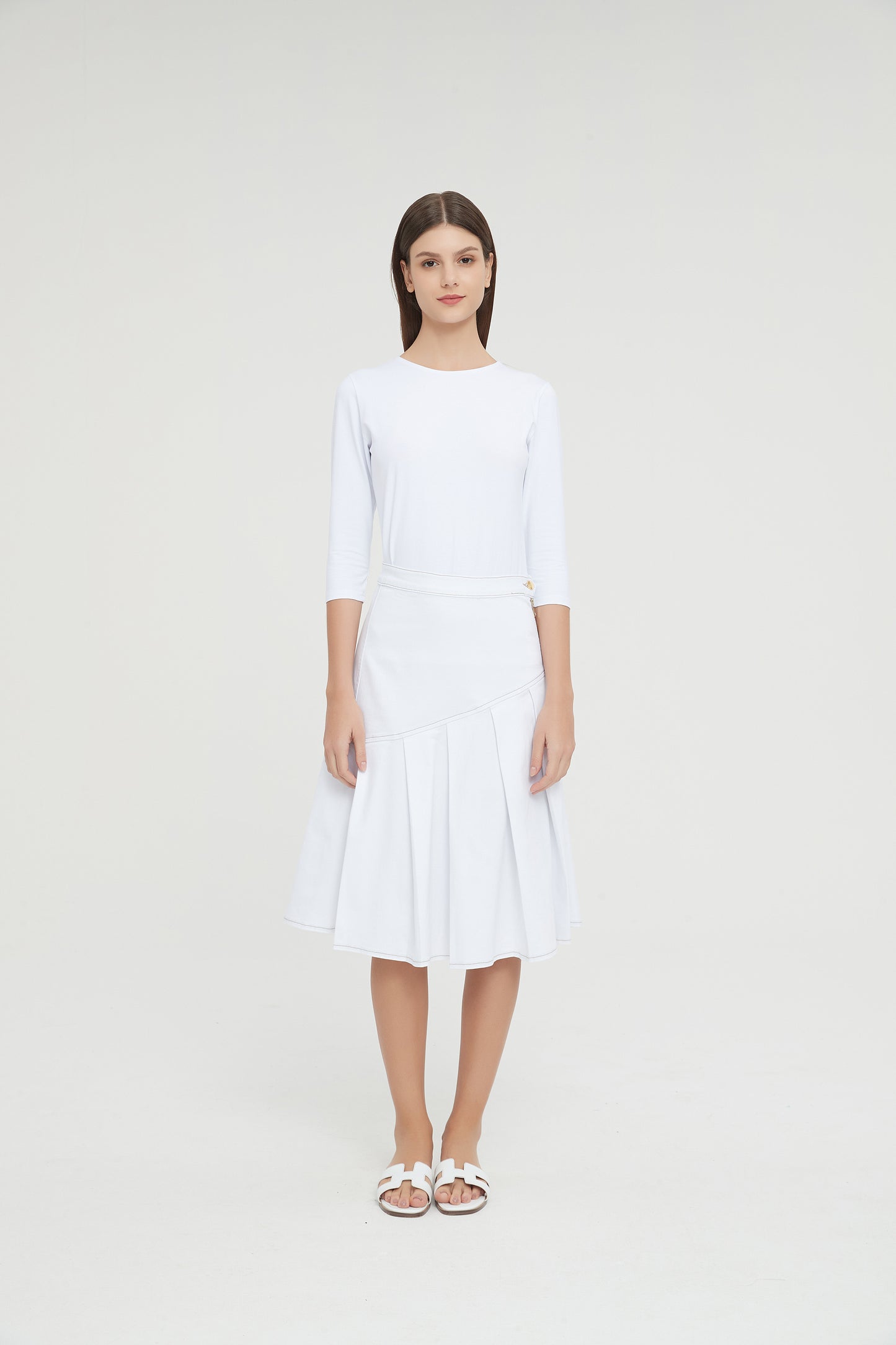 HALF PLEAT JEAN SKIRT byMM - WHITE DENIM