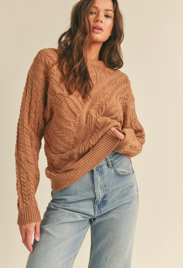 CHUNKY CABLE KNIT CREW NECK SWEATER