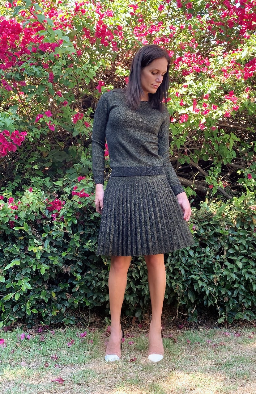 MM PLEATED SKIRT - LUREX BLACK GOLD