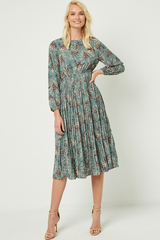 PLEATED BOTTOM FLORAL DRESS