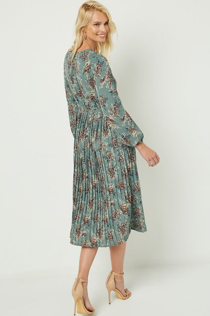PLEATED BOTTOM FLORAL DRESS