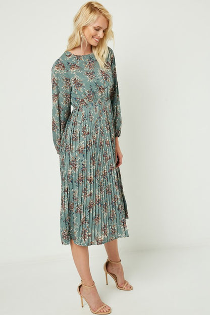 PLEATED BOTTOM FLORAL DRESS