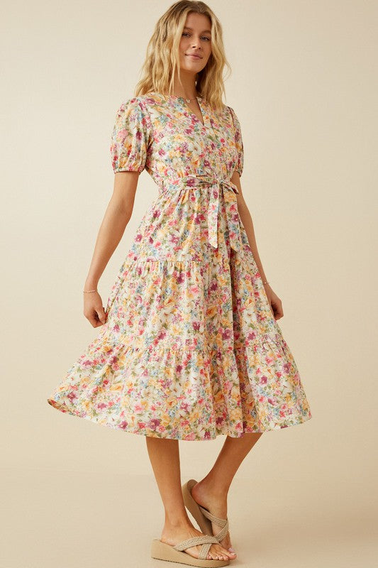 POPLIN TIERED FLORAL DRESS