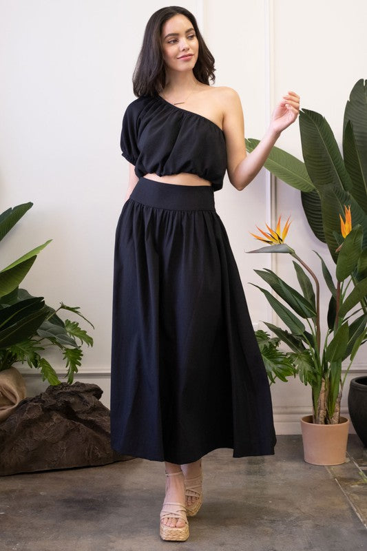 ELASTIC SOLID MIDI SKIRT