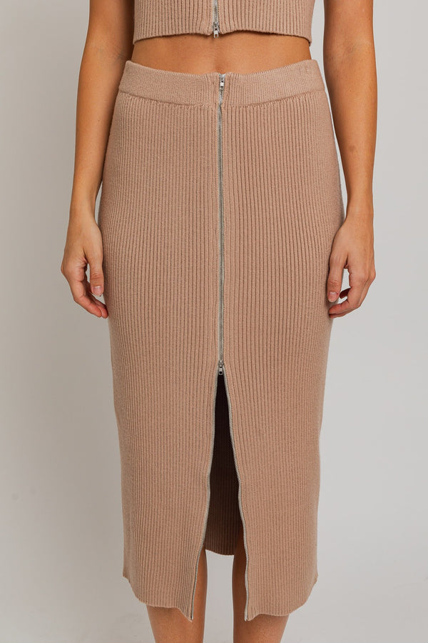 LOW WAIST ZIPPER FRONT SWEATER MIDI SKIRT