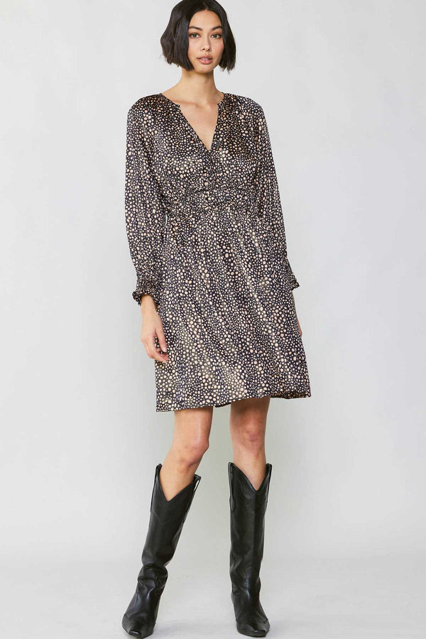 BLACK LEOPARD SMOCKED WAIST DRESS