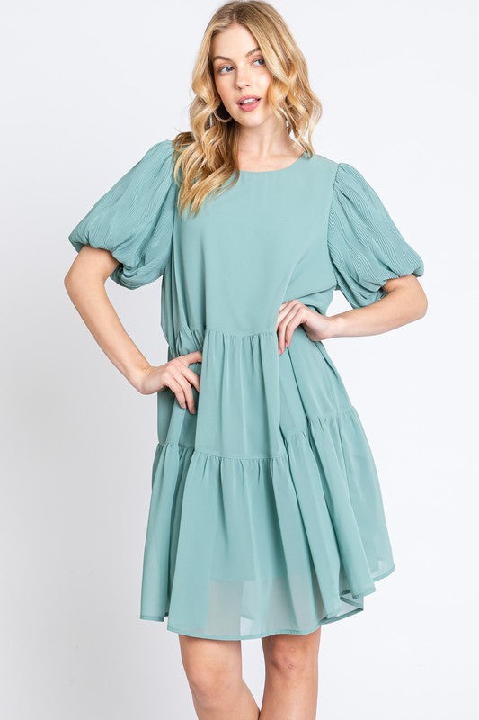 TIERED DRESS WITH BALOON SLEEVES