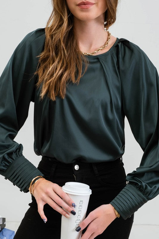 SATIN CUFFED BLOUSE