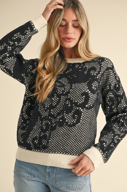 LACE PATTERN KNIT SWEATER