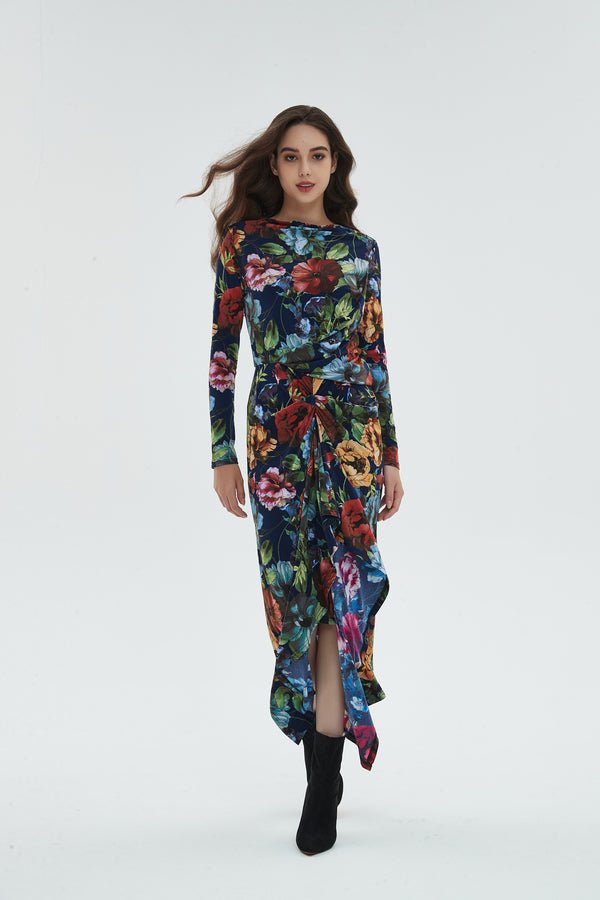 **LIMITED EDITION : ALL OVER RUCHED DRESS byMM  - FLORAL