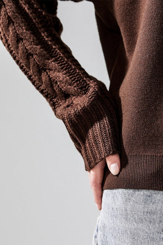 Cozy Solid Body Contrast Cable Knit Sweater