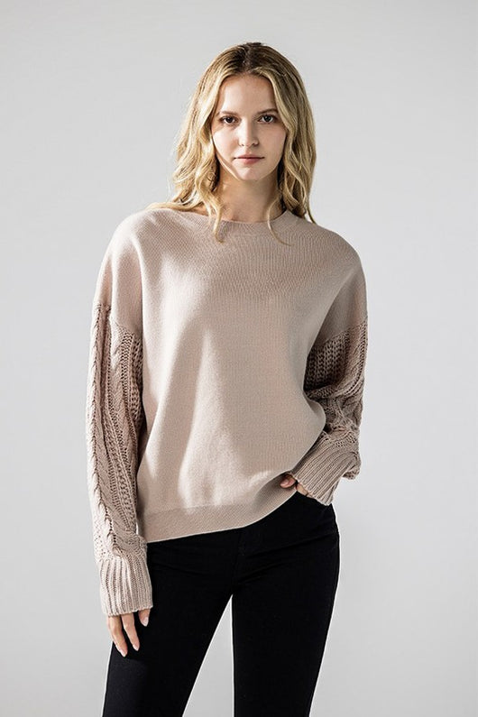 Cozy Solid Body Contrast Cable Knit Sweater