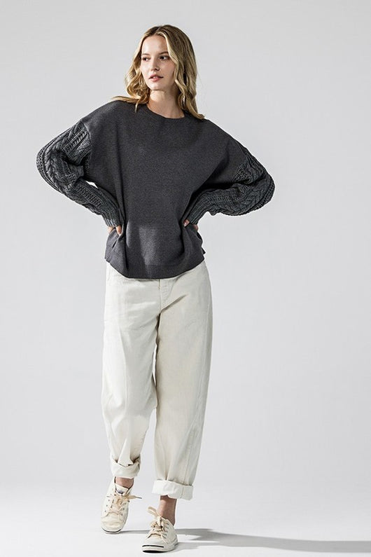 Cozy Solid Body Contrast Cable Knit Sweater