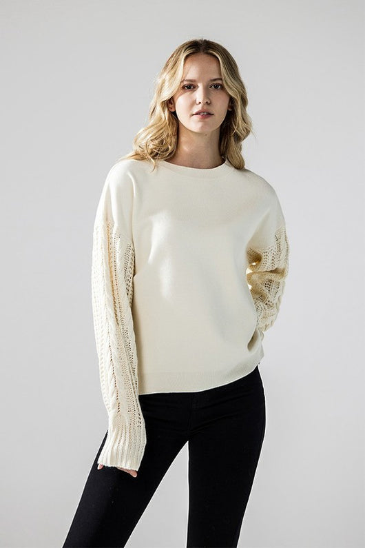 Cozy Solid Body Contrast Cable Knit Sweater
