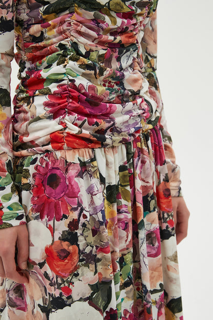 MULTI COLOR RUCHED FRONT MAXI DRESS