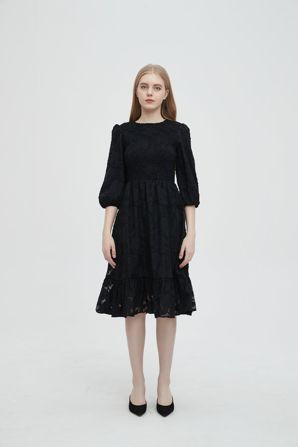COMING SOON -AURORE BLACK EMBROIDERED SMOCKED