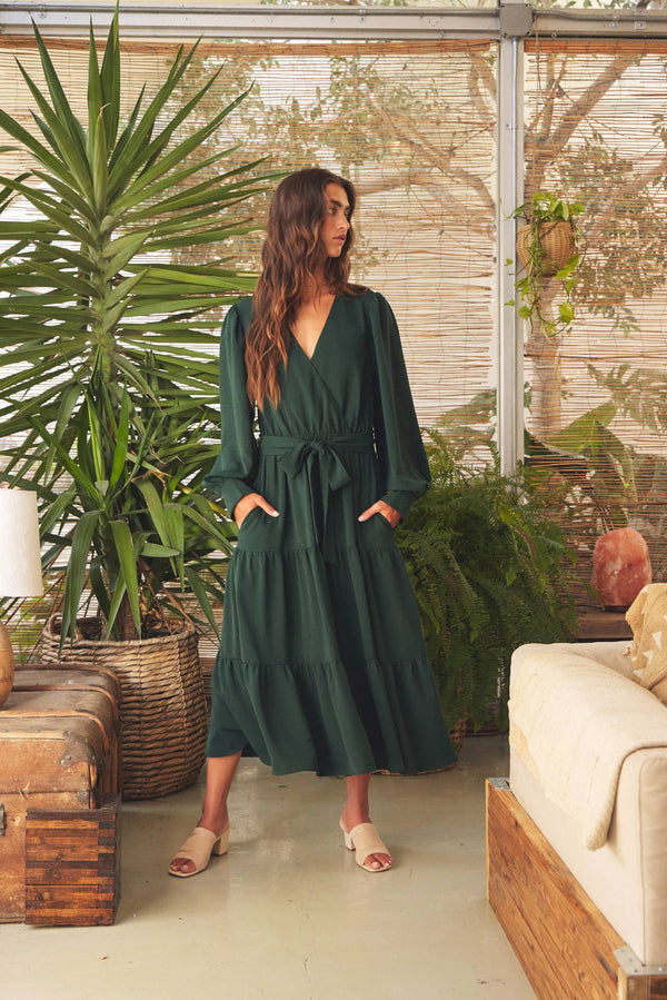 FAUX WRAP TIERED DRESS