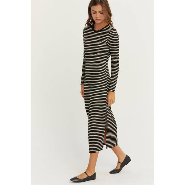 KNIT STRIPED MIDI DRESS