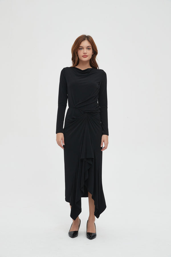 ALL OVER RUCHED DRESS byMM - BLACK