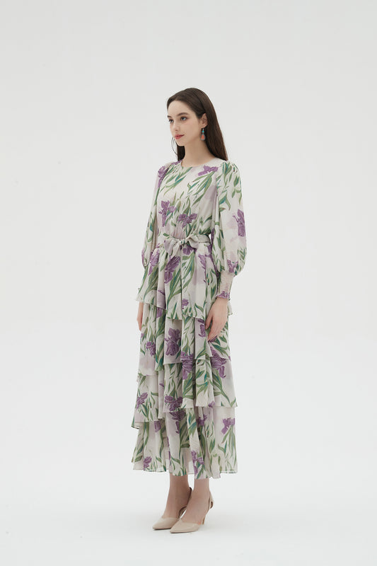 LAVENDER CHIFFON FLORAL DRESS