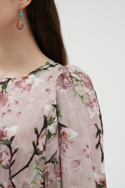 MAXI TIERED DRESS PINK GARDEN