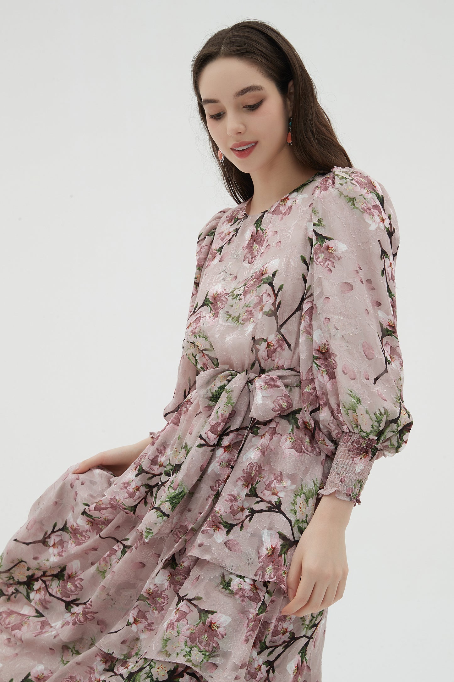 MAXI TIERED DRESS PINK GARDEN