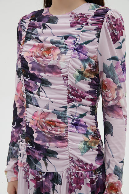 PINK RUCHED FRONT MAXI DRESS