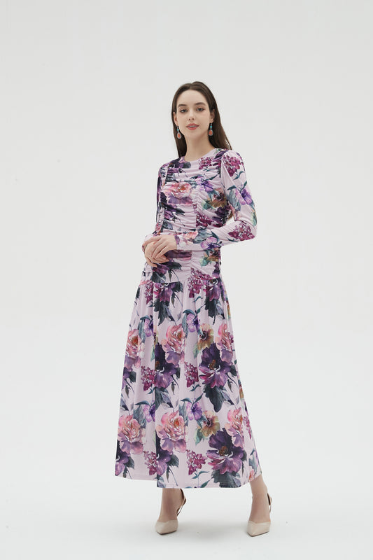 PINK RUCHED FRONT MAXI DRESS
