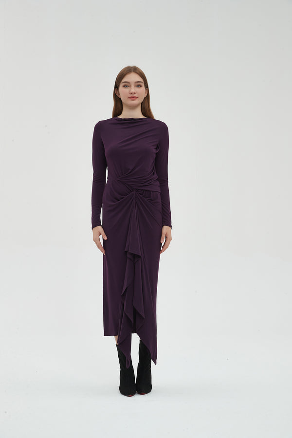 ALL OVER RUCHED DRESS byMM - PLUM