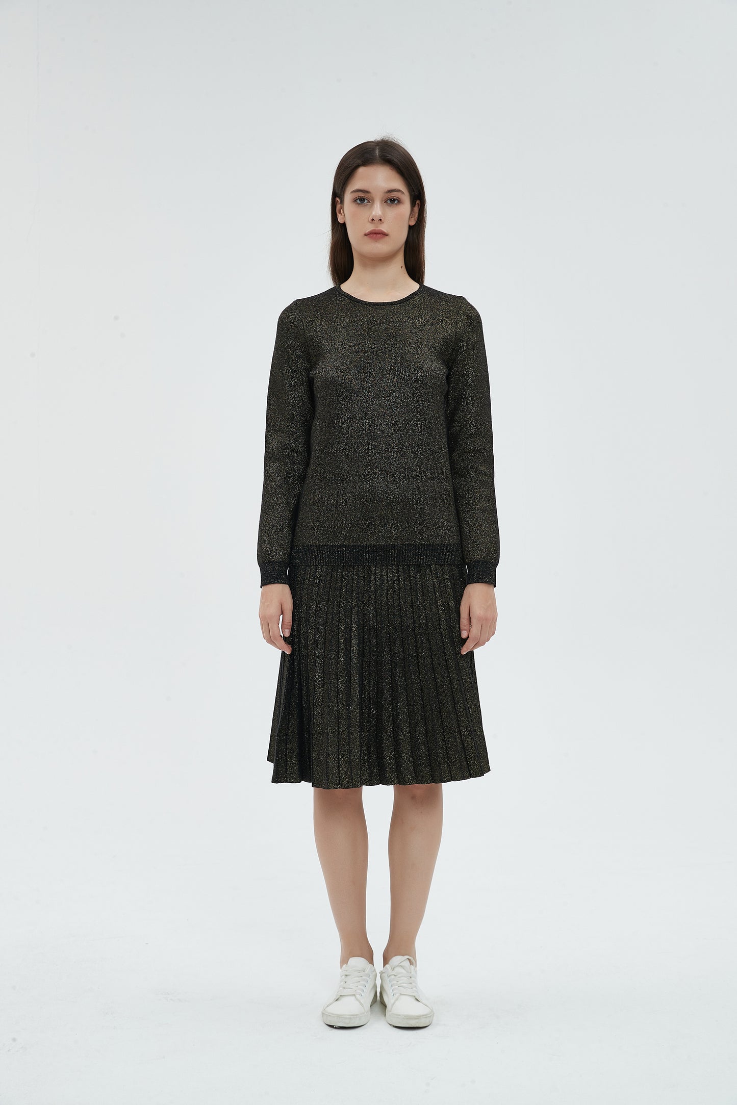 MM PLEATED SKIRT - LUREX BLACK GOLD