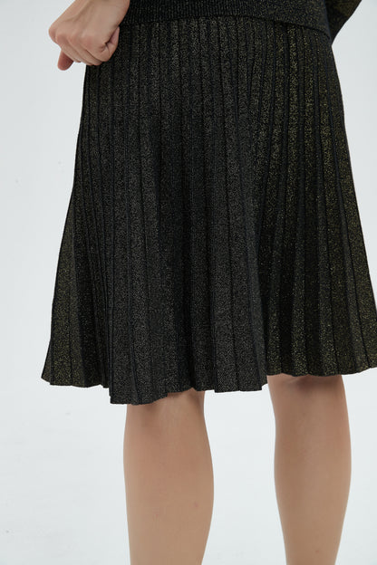 MM PLEATED SKIRT - LUREX BLACK GOLD